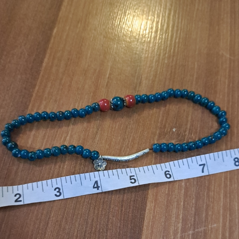 Turquoise and Red Beaded Bracelet